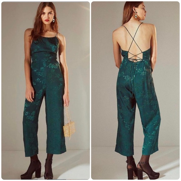 Urban Outfitters Pants - Urban Outfitters Jacquard Floral Satin Strappy Jumpsuit